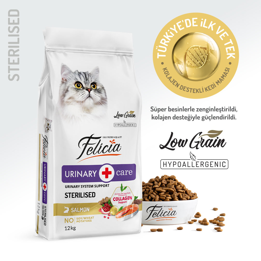 Felicia Kolajen Destekli Hipoalerjenik Somonlu Kısırlaştırılmış Yetişkin Kedi Maması 12KG