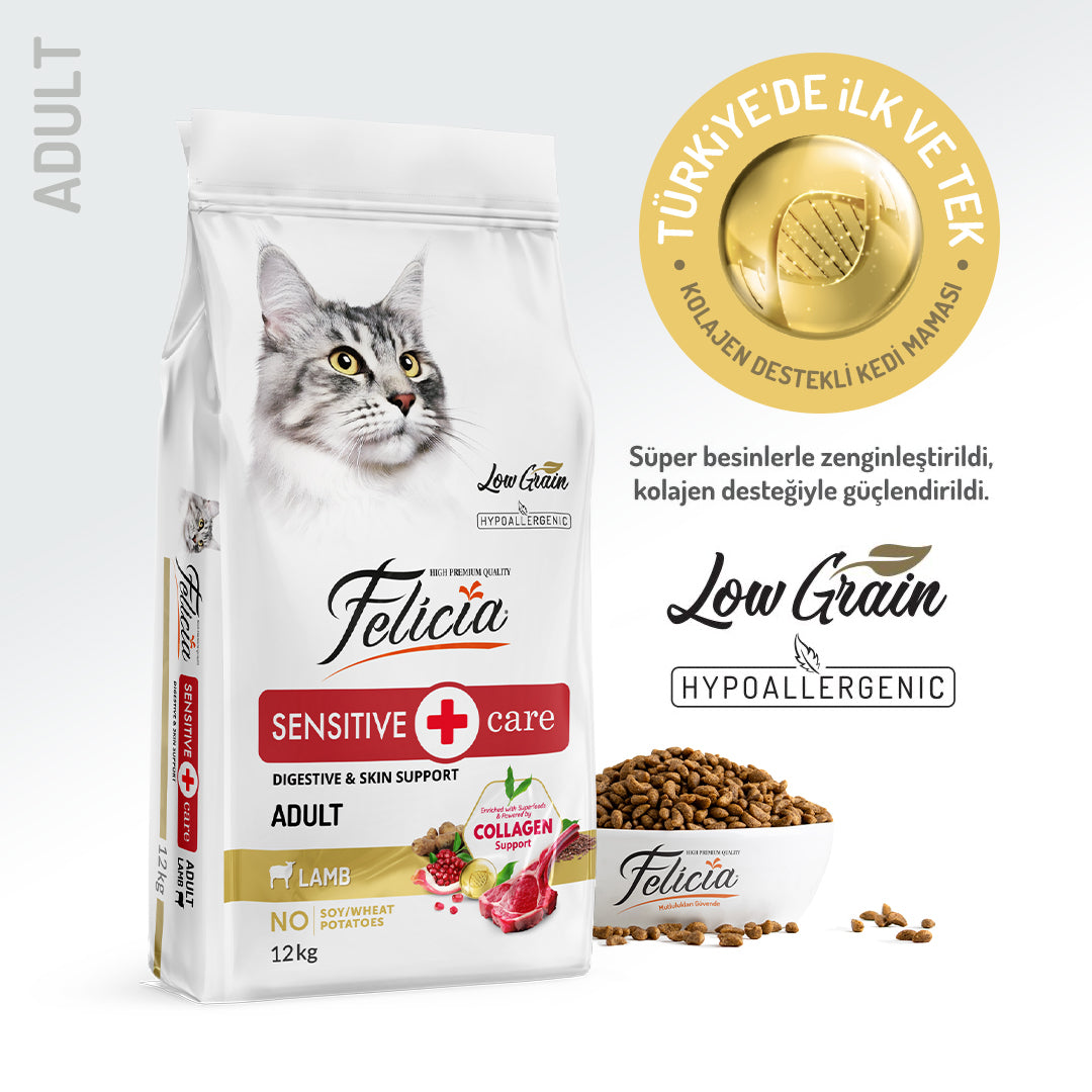 Felicia Kolajen Destekli Hipoalerjenik Kuzulu Yetişkin Kedi Maması 12KG