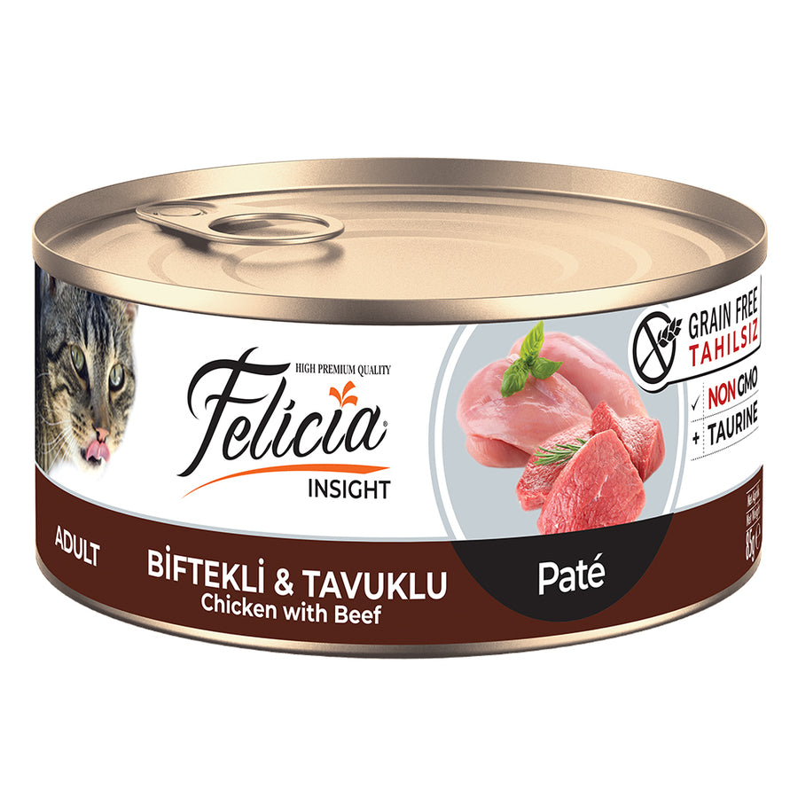 Felicia Tahılsız Konserve Biftekli Tavuklu Kıyılmış Yaş Yetişkin Kedi Maması 85 gr