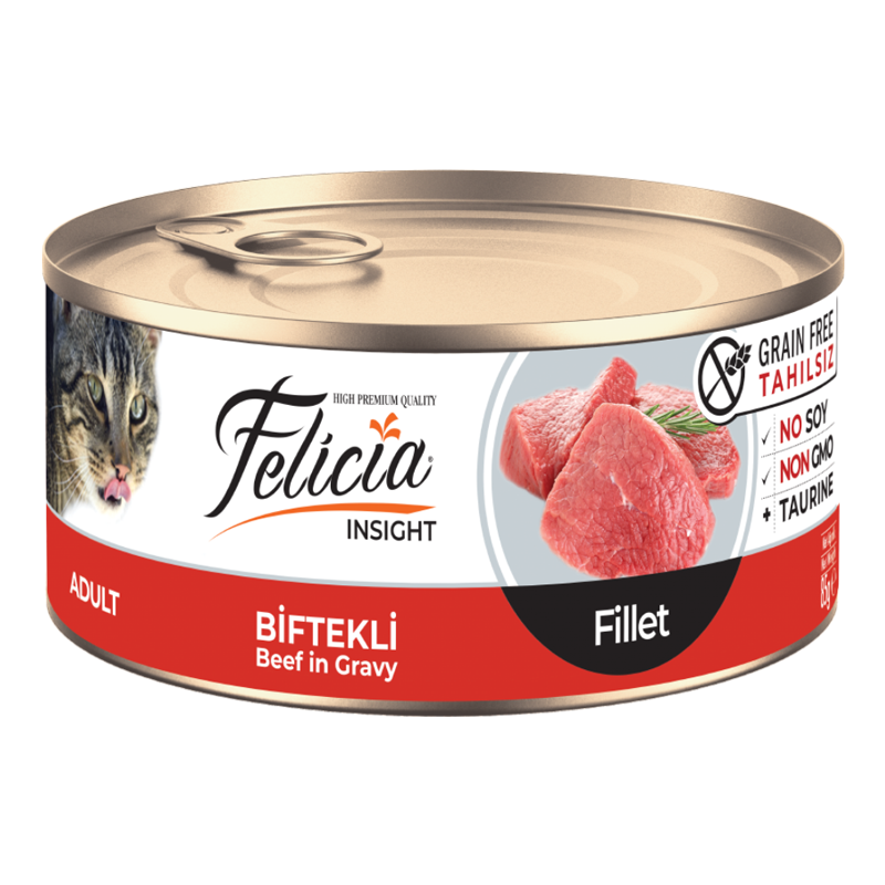 Felicia Tahılsız Konserve Biftekli Fileto Yaş Yetişkin Kedi Maması 85 gr
