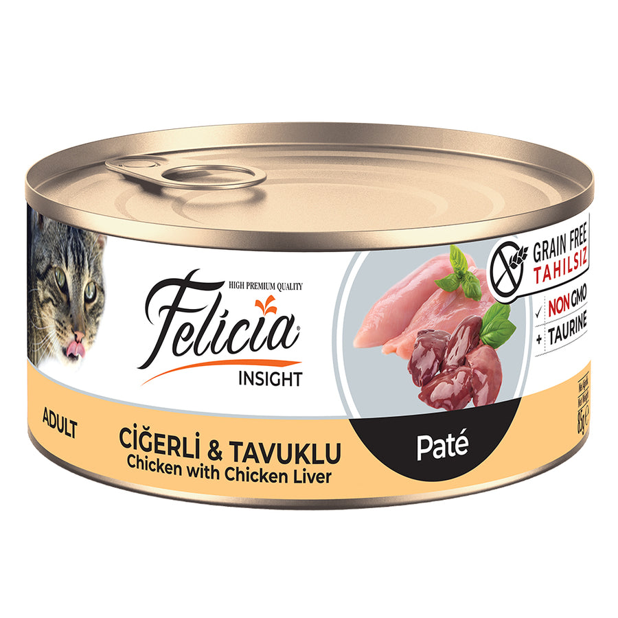 Felicia Tahılsız Konserve Ciğerli Tavuklu Kıyılmış Yaş Yetişkin Kedi Maması 85 gr